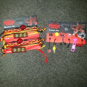 Stranger Things earrings & Hellfire Club Bracelets